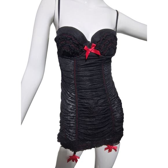 Y2K Victoria's Secret Babydoll Womens size 36B‎ Ruched Lace Garter Belt Lingerie - Picture 9 of 13